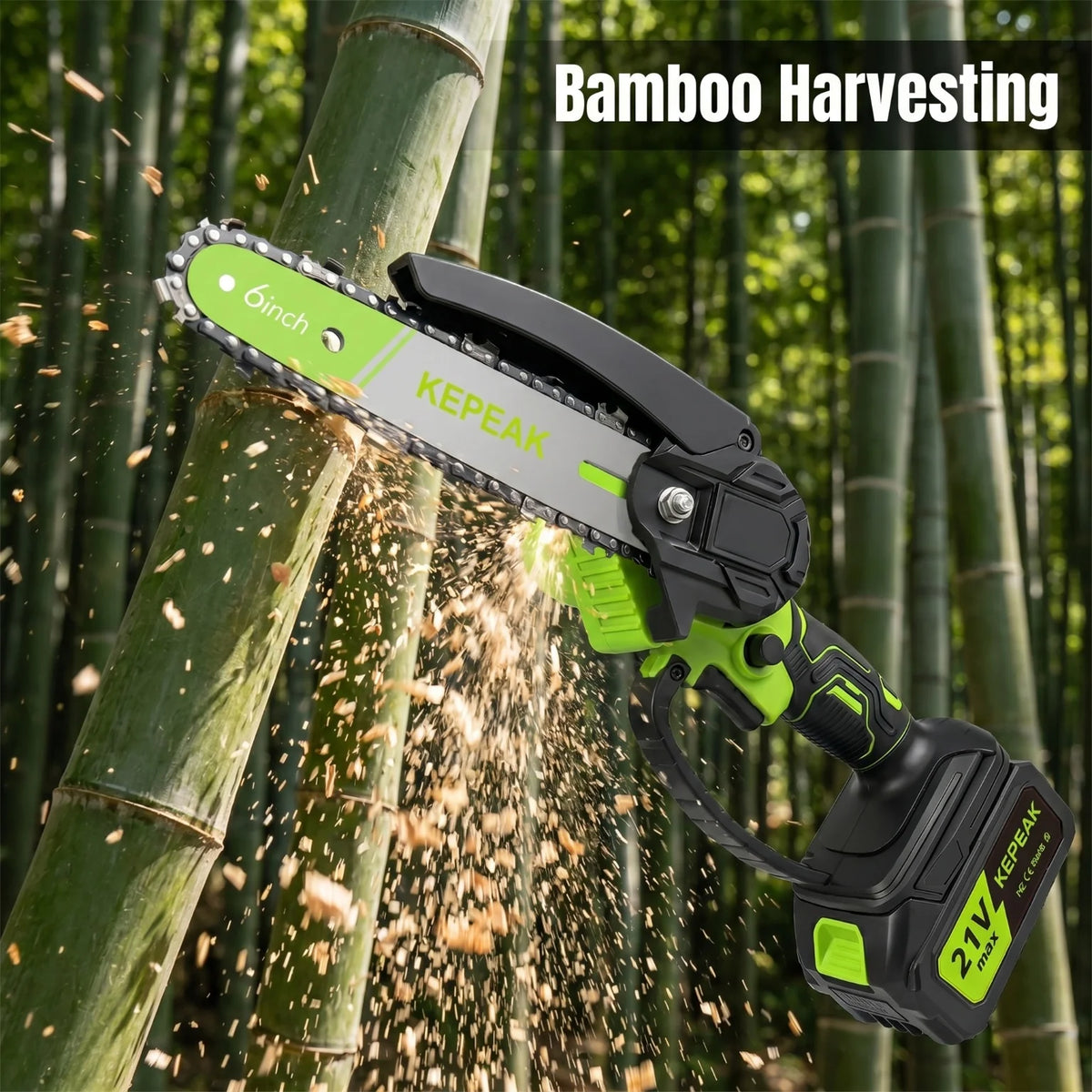 Portable 6 Inch Mini Electric Chainsaw 21V Wireless Battery Powered Handheld Pruning Saw High Hardness Quenched Chain For Yard Tree Trunk Bamboo Cutting