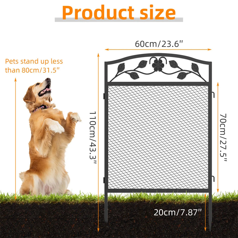 5PCS Tall Dog Fence Panels Wrought Iron Pet Dog Animal Barrier Board Rails Pet Running Exercise Pen Edging Border Guard Fencing