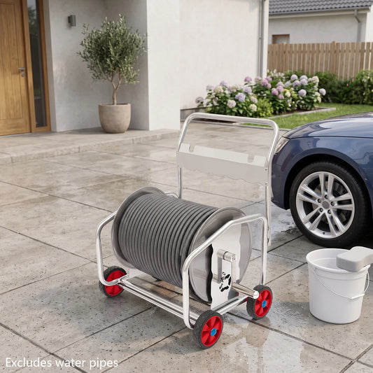 Garden Hose Storage Rack 328FT Capacity, Hose Reel Cart with Wheels, Portable Hand-Crank Water Hose Holder