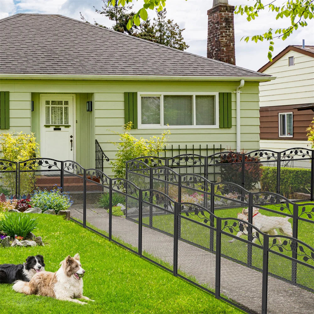 5PCS Tall Dog Fence Panels Wrought Iron Pet Dog Animal Barrier Board Rails Pet Running Exercise Pen Edging Border Guard Fencing