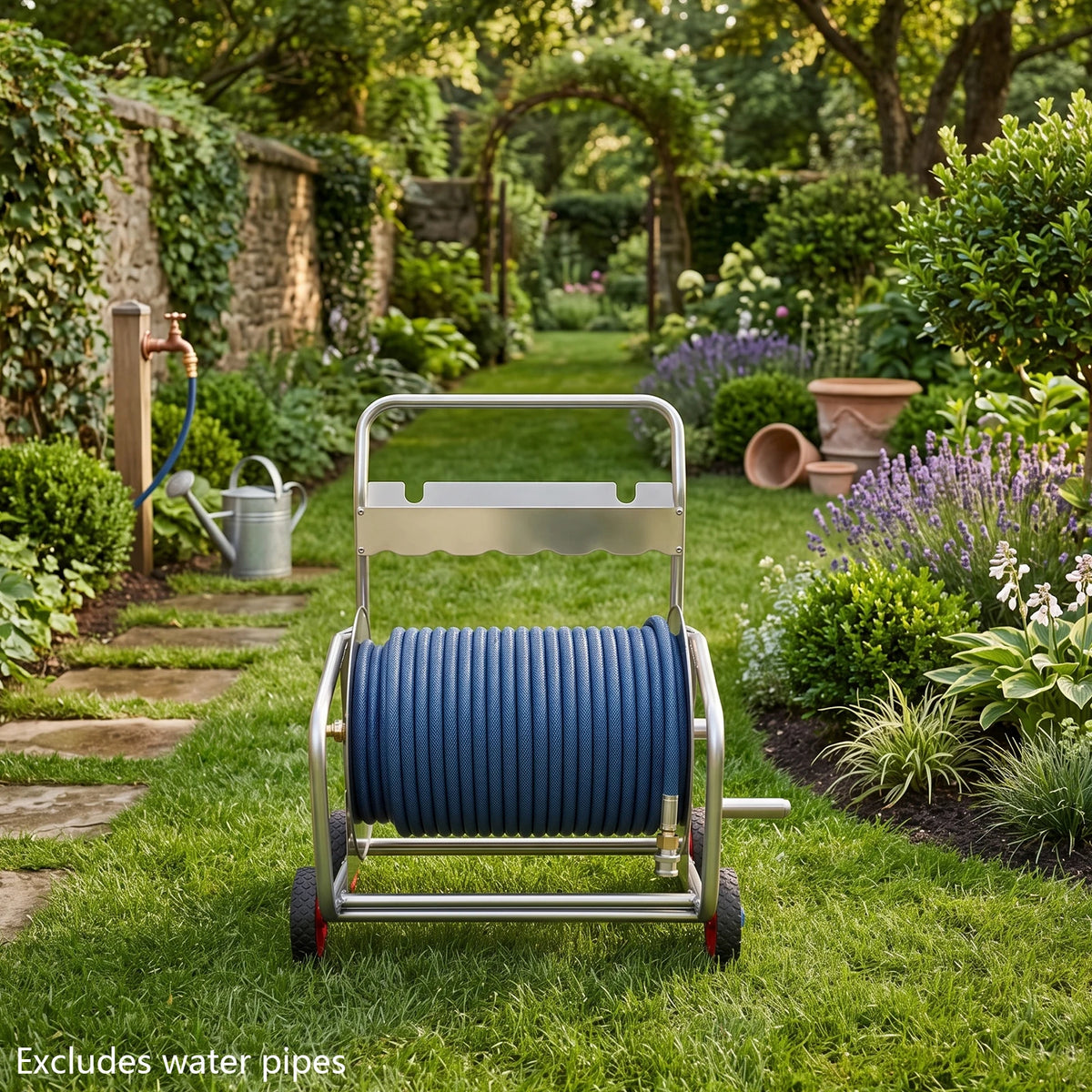 Garden Hose Storage Rack 328FT Capacity, Hose Reel Cart with Wheels, Portable Hand-Crank Water Hose Holder