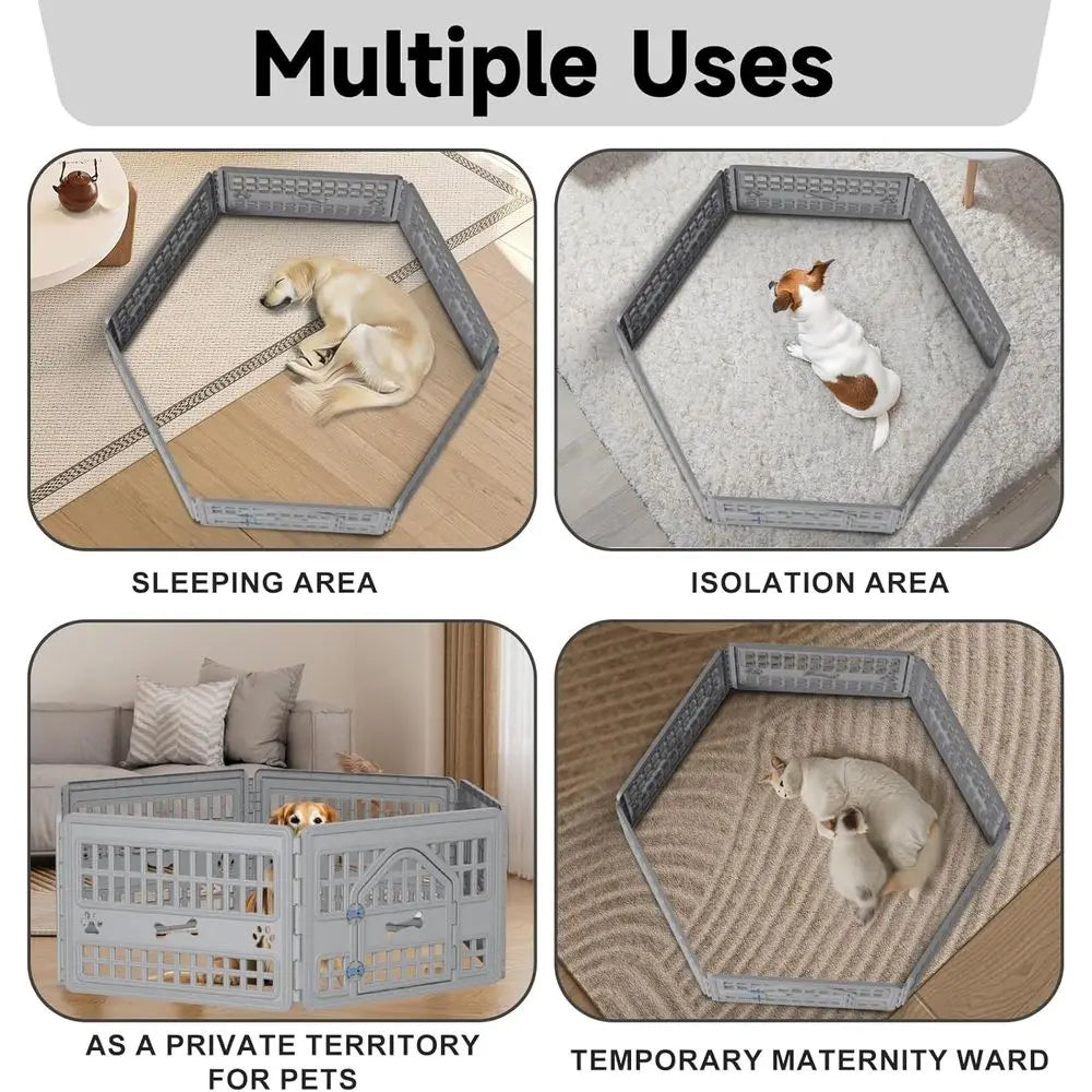 Dog Pet Playpen Gate or Dogs Cats Sae Secure Indoor Outdoor Pet ence with Gate Easy to Clean Keep Pets Secure (Gray, 67.24 * 67.