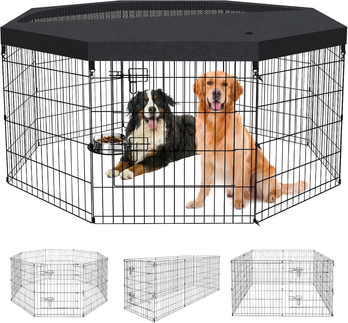 30" 8-Panel Metal Dog Playpen with Top Cover, Foldable & Rustproof, Recycled Material