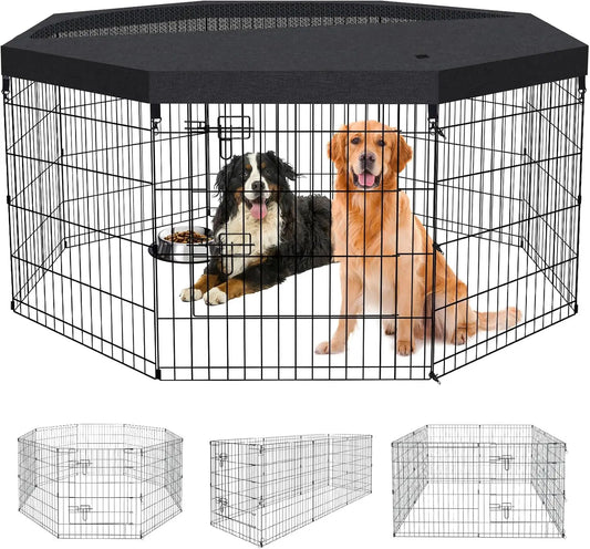 30" 8-Panel Metal Dog Playpen with Top Cover, Foldable & Rustproof, Recycled Material