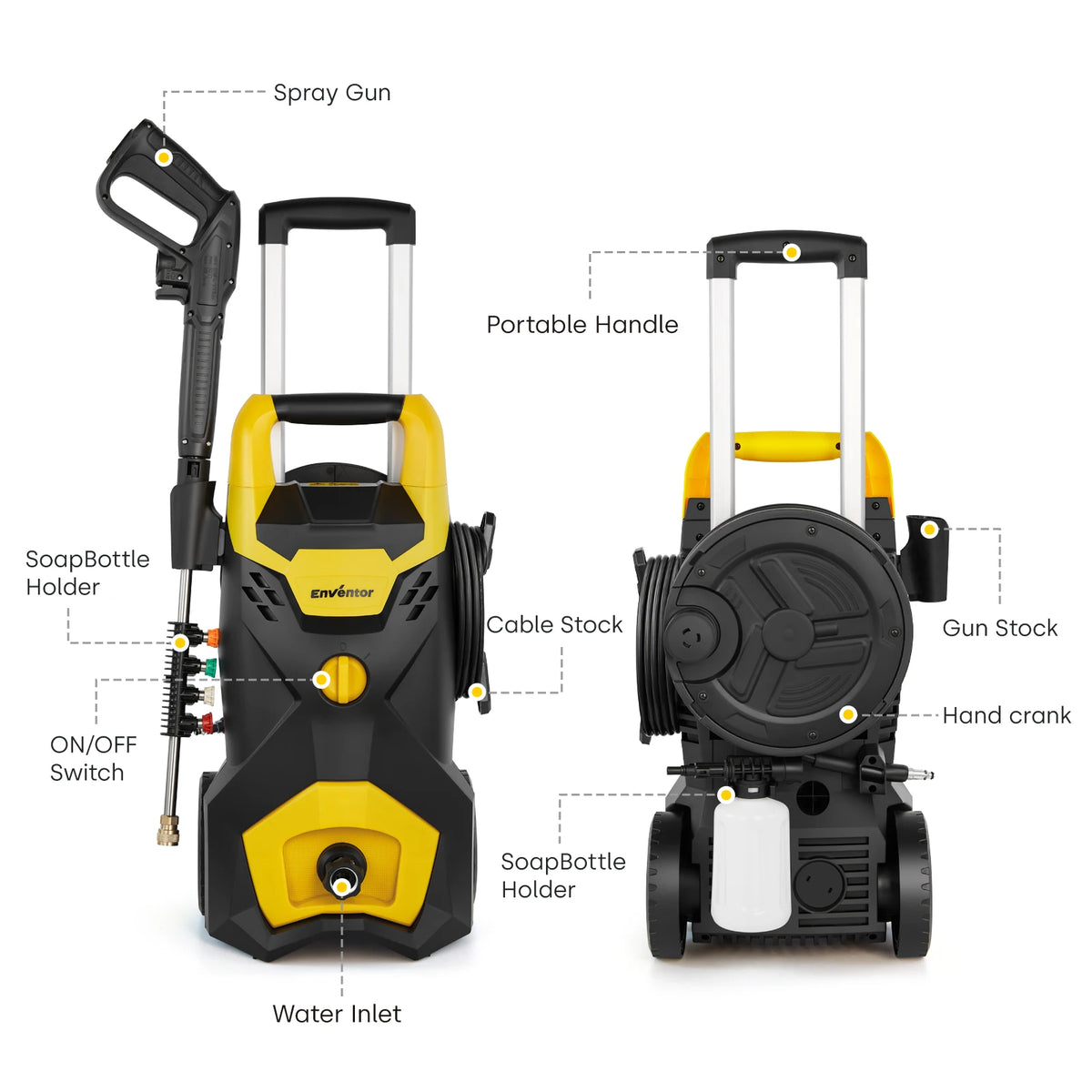 Enventor Electric Pressure Washer 135Bar Portable High Pressure Cleaner Machine For Washer Cars and Garden Farms Irrigating Tool