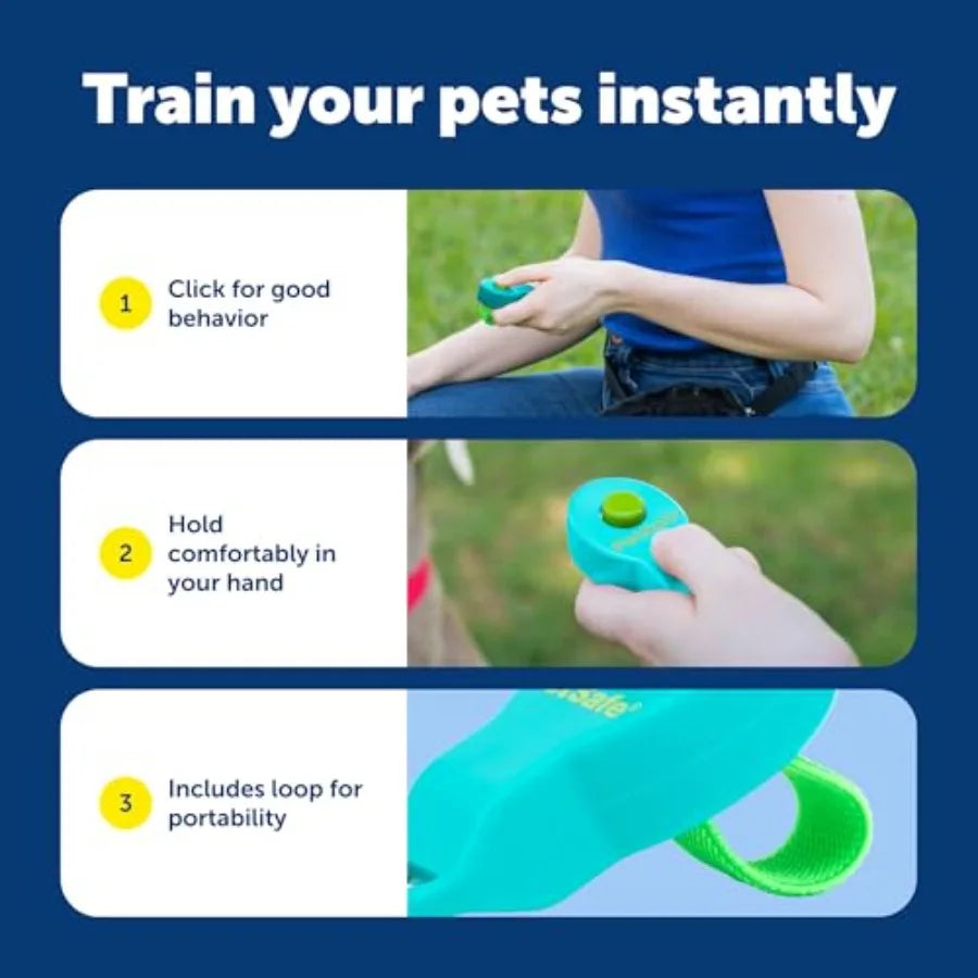 Clik-R Dog Training Clicker, Blue Ergonomic and Easy to Hold Clicker with Comfort Finger Band Marks Good Behavior Instantly