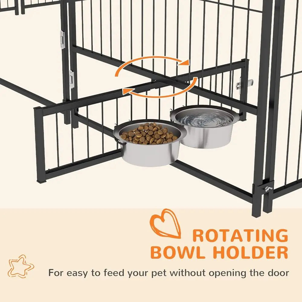 Outside Dog Kennel, 7' x 7' x 5' Puppy Play Pen with , Garden Playpen ence Crate Enclosure Cage Rotating Bowl, or Dogs, Chickens