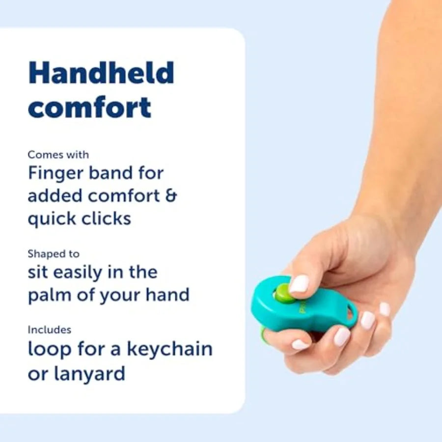 Clik-R Dog Training Clicker, Blue Ergonomic and Easy to Hold Clicker with Comfort Finger Band Marks Good Behavior Instantly