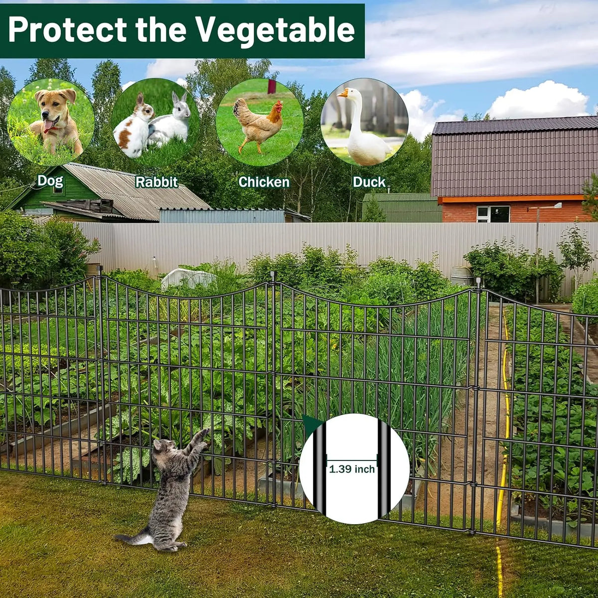 32"H x 23.6'L Rustproof Metal Garden Fence, No-Dig Dog Fence for Yard, Decorative Border Edging