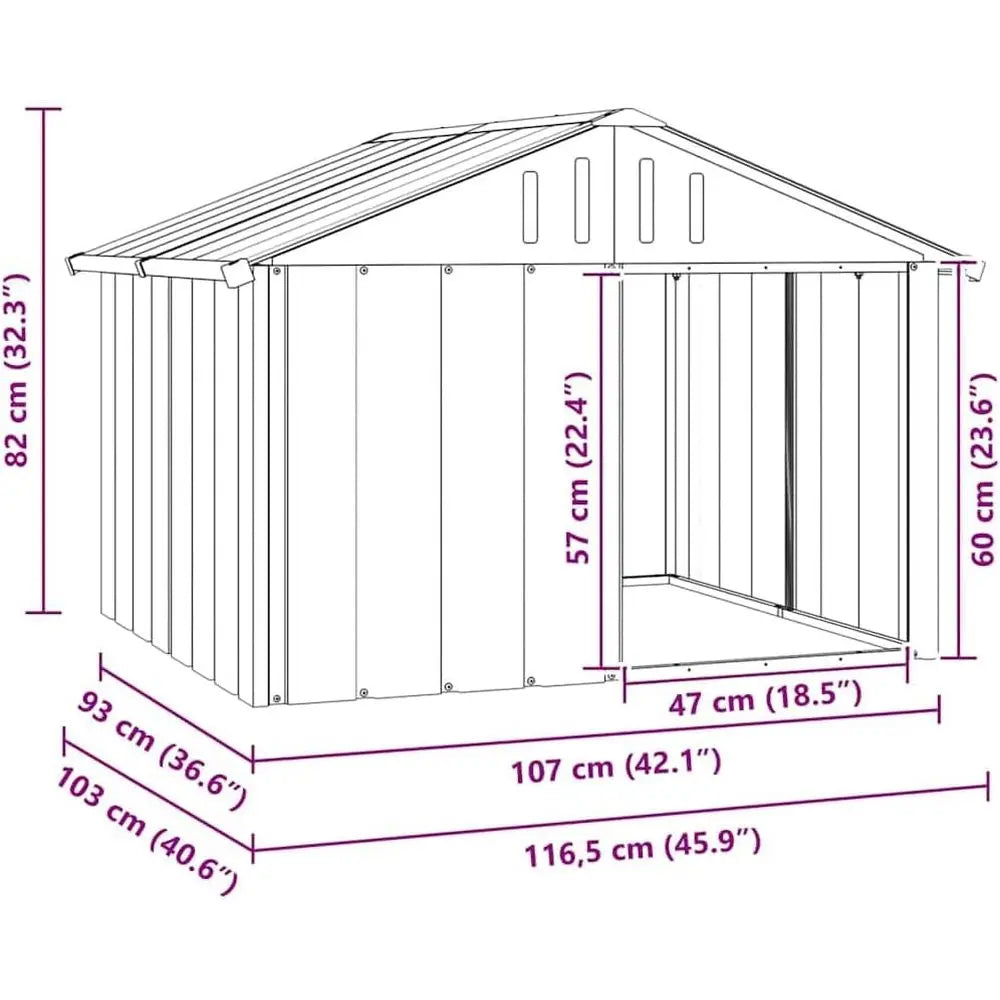 Dog House, Outdoor Pet Kennel with Weather Proo Roo, Durable Outdoor Puppy Shelter Kennel or Pet, Anthracite Galvanized Steel