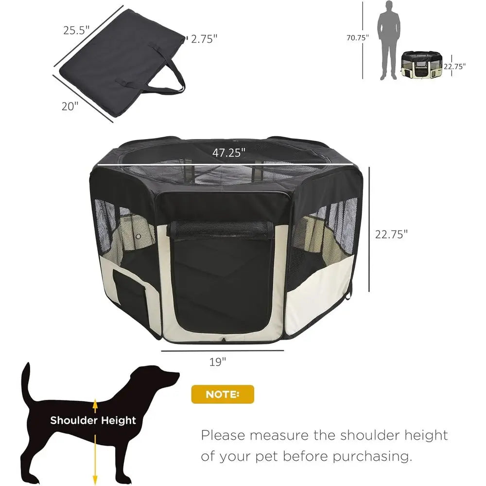47.25 inch Sot Pet Playpen, olding Puppy Kennel, Dog Tent, Cat Exercise Crate, w/Bag, Beige