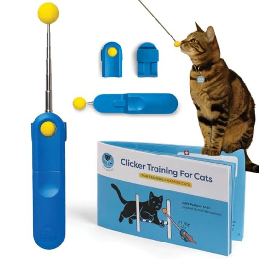 Cat Training Clicker with Detachable Wearable Finger Clicker and Target Stick Positive Reinforcement Training Tool for Cats Ide
