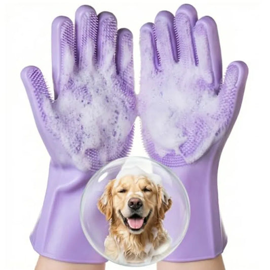 Pet Grooming Gloves 1 Pair: Soft and Gentle Silicone Dog Washing Gloves - Bathing Scrubber Brush Mitt Grooming Shedding Fur Rem