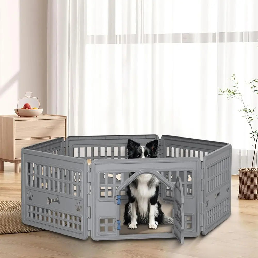 Dog Pet Playpen Gate or Dogs Cats Sae Secure Indoor Outdoor Pet ence with Gate Easy to Clean Keep Pets Secure (Gray, 67.24 * 67.