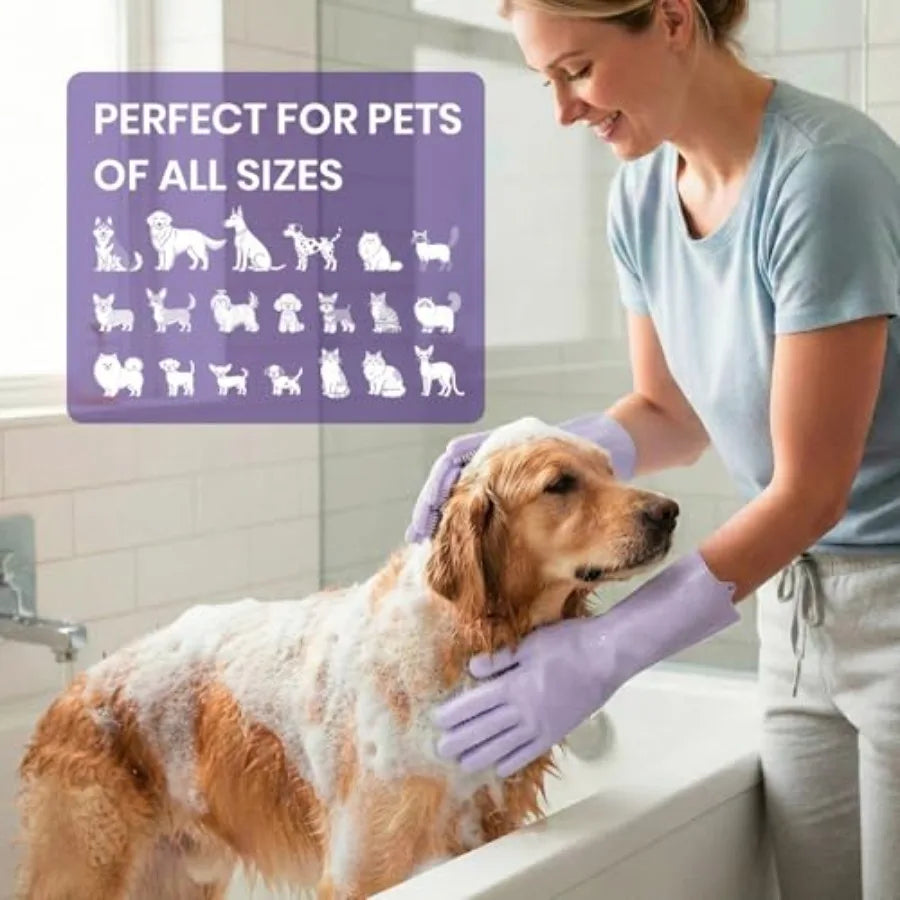 Pet Grooming Gloves 1 Pair: Soft and Gentle Silicone Dog Washing Gloves - Bathing Scrubber Brush Mitt Grooming Shedding Fur Rem