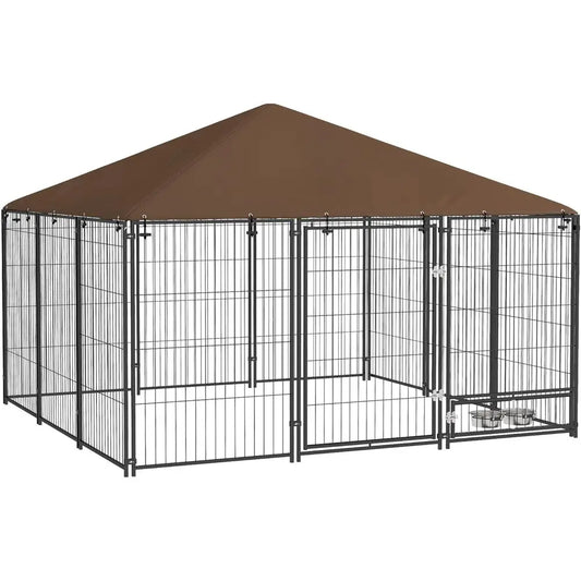 Outside Dog Kennel, 7' x 7' x 5' Puppy Play Pen with , Garden Playpen ence Crate Enclosure Cage Rotating Bowl, or Dogs, Chickens