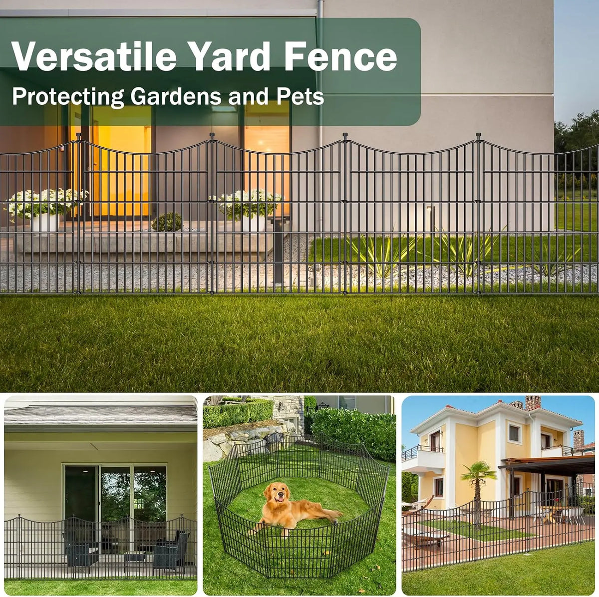 32"H x 23.6'L Rustproof Metal Garden Fence, No-Dig Dog Fence for Yard, Decorative Border Edging