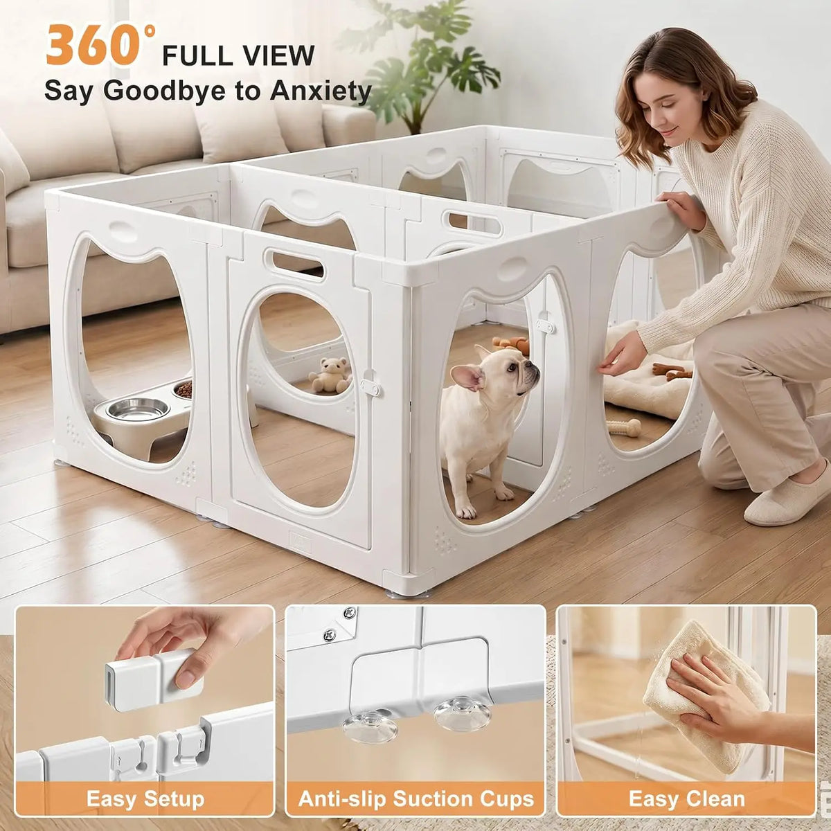 Clear Acrylic Dog Playpen, 12 Panels Indoor Puppy Fence for Small Pets