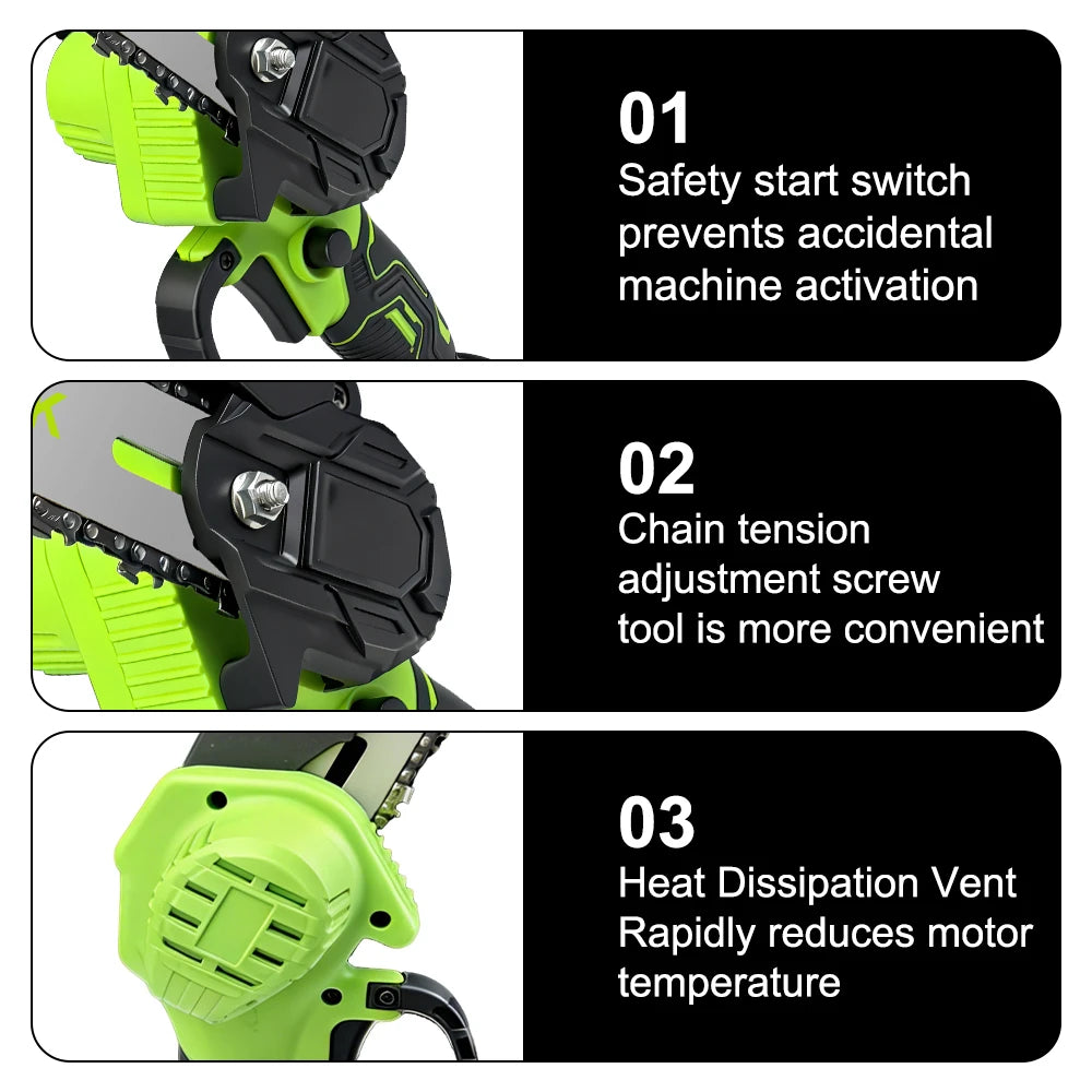 Portable 6 Inch Mini Electric Chainsaw 21V Wireless Battery Powered Handheld Pruning Saw High Hardness Quenched Chain For Yard Tree Trunk Bamboo Cutting