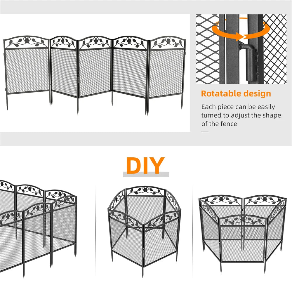 5PCS Tall Dog Fence Panels Wrought Iron Pet Dog Animal Barrier Board Rails Pet Running Exercise Pen Edging Border Guard Fencing