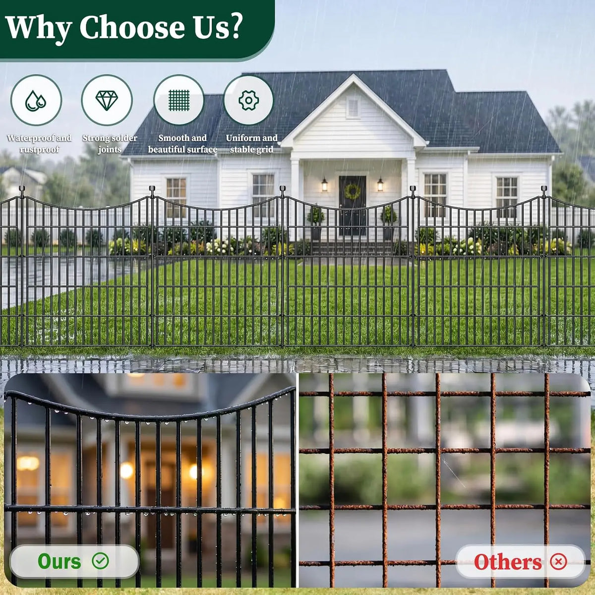 32"H x 23.6'L Rustproof Metal Garden Fence, No-Dig Dog Fence for Yard, Decorative Border Edging