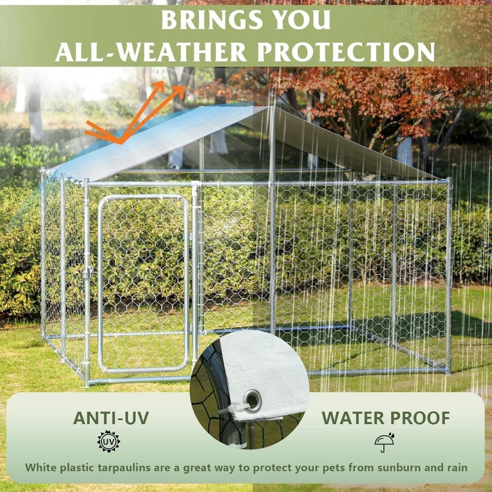 Outdoor Dog Kennel: Galvanized Steel, Water & UV-Resistant, Dog Run/Playpen, 90L x 90W x 63H