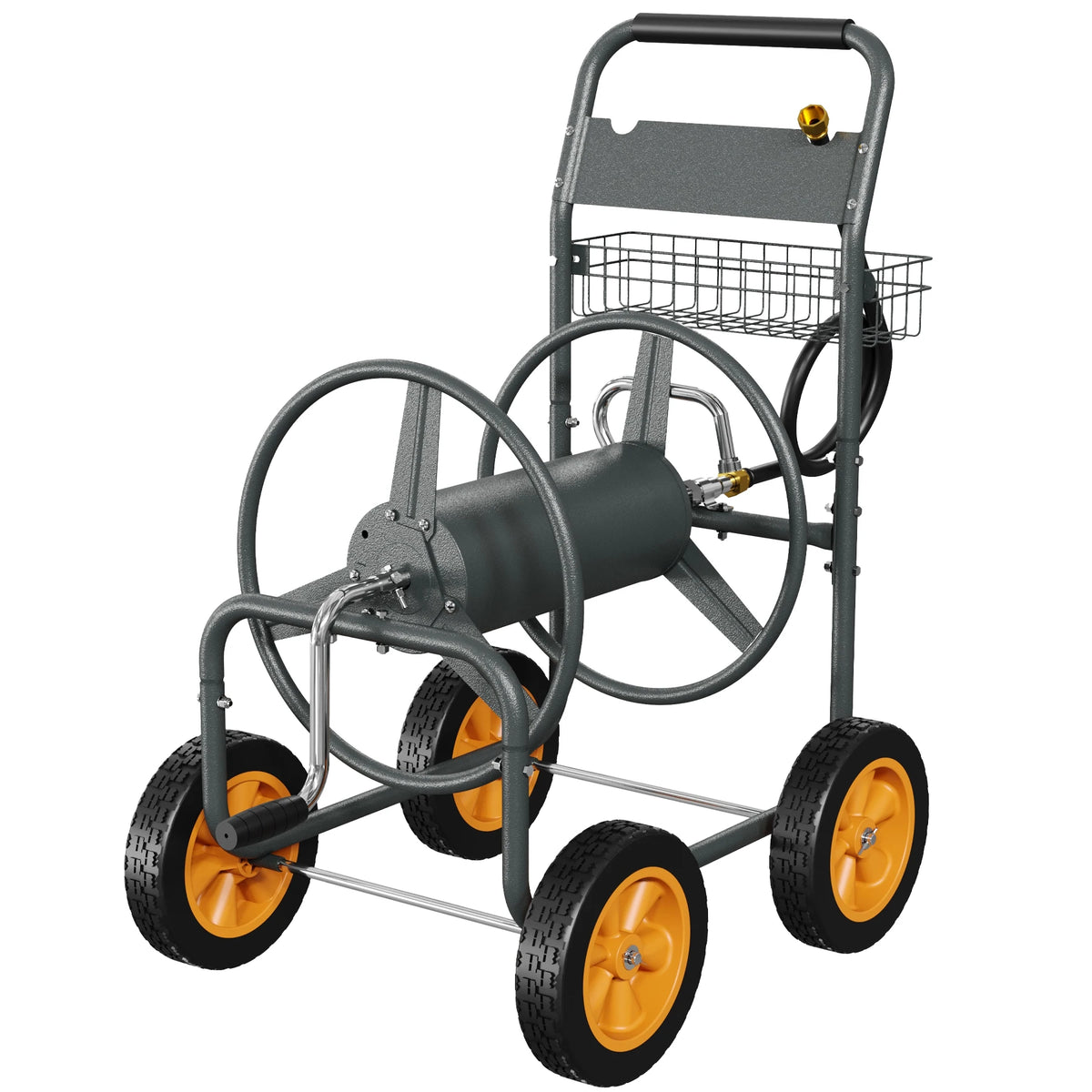 Upgrade Hose Reel Cart Garden Hose Cart 4 Wheels  300FT Capacity with Buckle 1.8m 20mm Hose Outdoor Water Hose Storage Trolley Easy Assembly – For Lawn, Yard, Patio, Car Washing