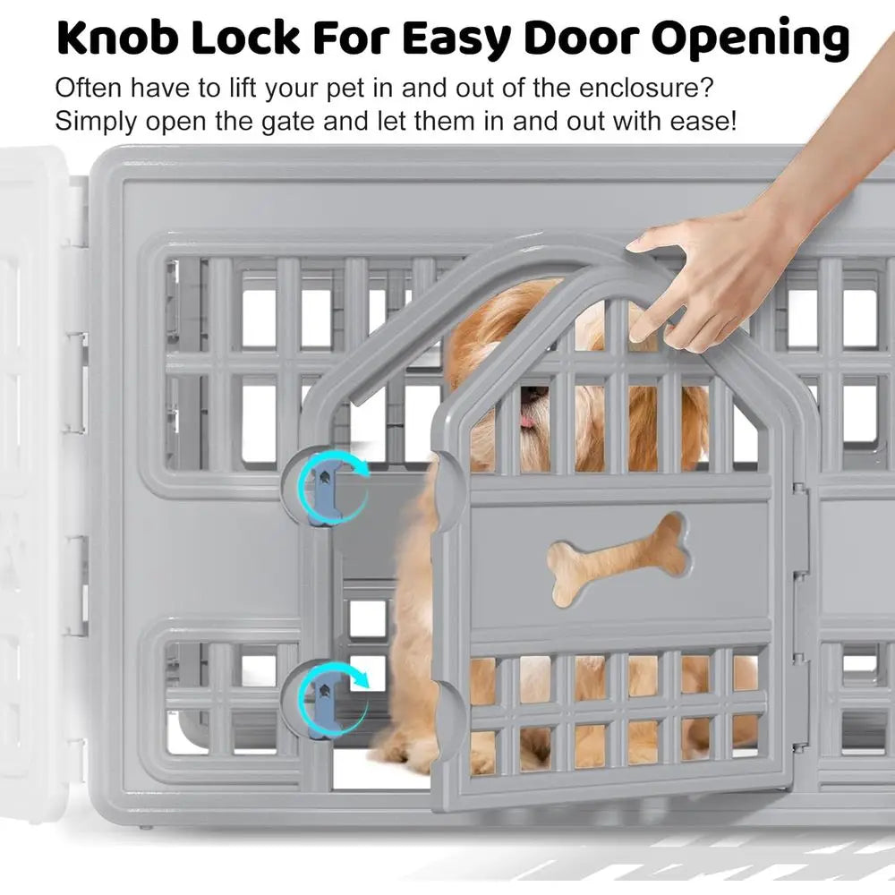 Dog Pet Playpen Gate or Dogs Cats Sae Secure Indoor Outdoor Pet ence with Gate Easy to Clean Keep Pets Secure (Gray, 67.24 * 67.