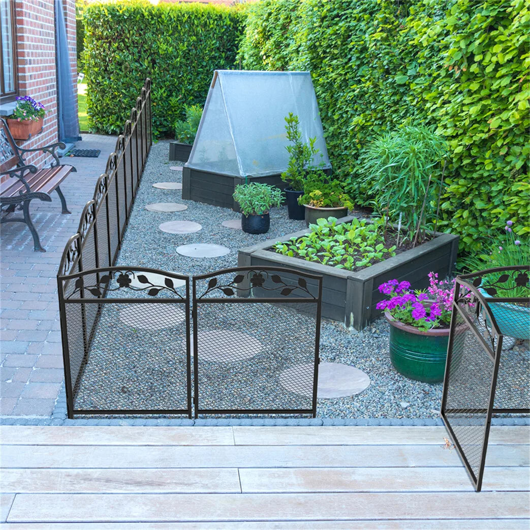 5PCS Tall Dog Fence Panels Wrought Iron Pet Dog Animal Barrier Board Rails Pet Running Exercise Pen Edging Border Guard Fencing