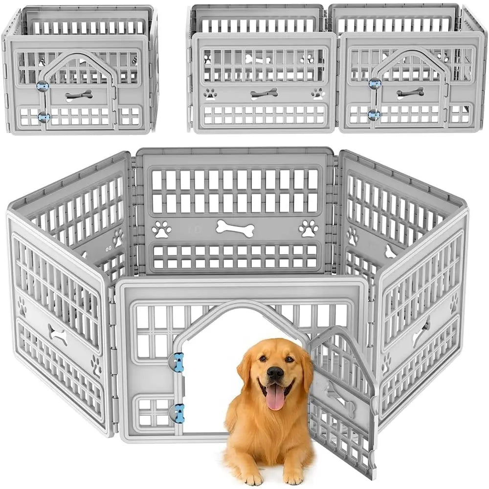 Dog Pet Playpen Gate or Dogs Cats Sae Secure Indoor Outdoor Pet ence with Gate Easy to Clean Keep Pets Secure (Gray, 67.24 * 67.