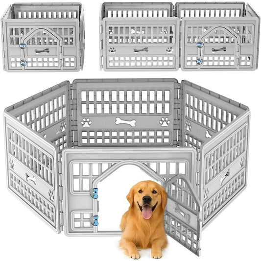 Dog Pet Playpen Gate or Dogs Cats Sae Secure Indoor Outdoor Pet ence with Gate Easy to Clean Keep Pets Secure (Gray, 67.24 * 67.