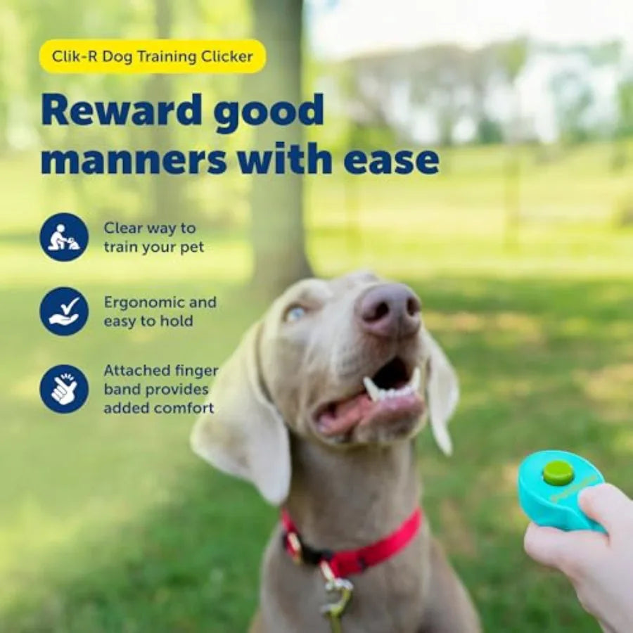 Clik-R Dog Training Clicker, Blue Ergonomic and Easy to Hold Clicker with Comfort Finger Band Marks Good Behavior Instantly