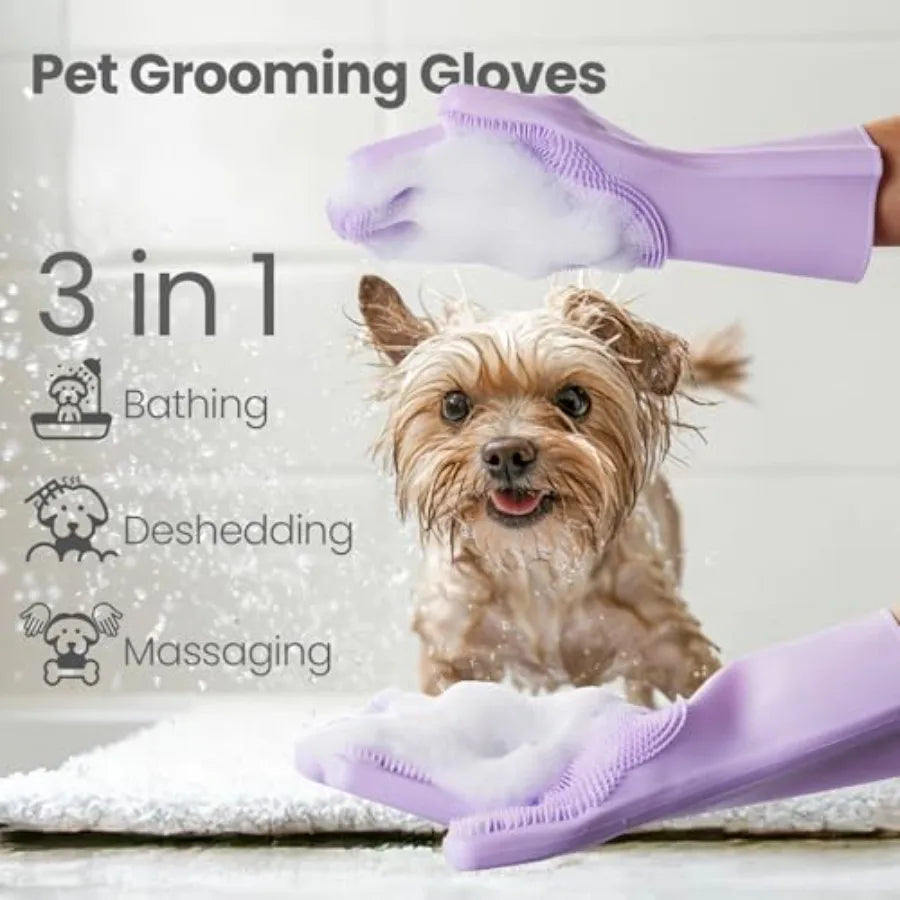 Pet Grooming Gloves 1 Pair: Soft and Gentle Silicone Dog Washing Gloves - Bathing Scrubber Brush Mitt Grooming Shedding Fur Rem