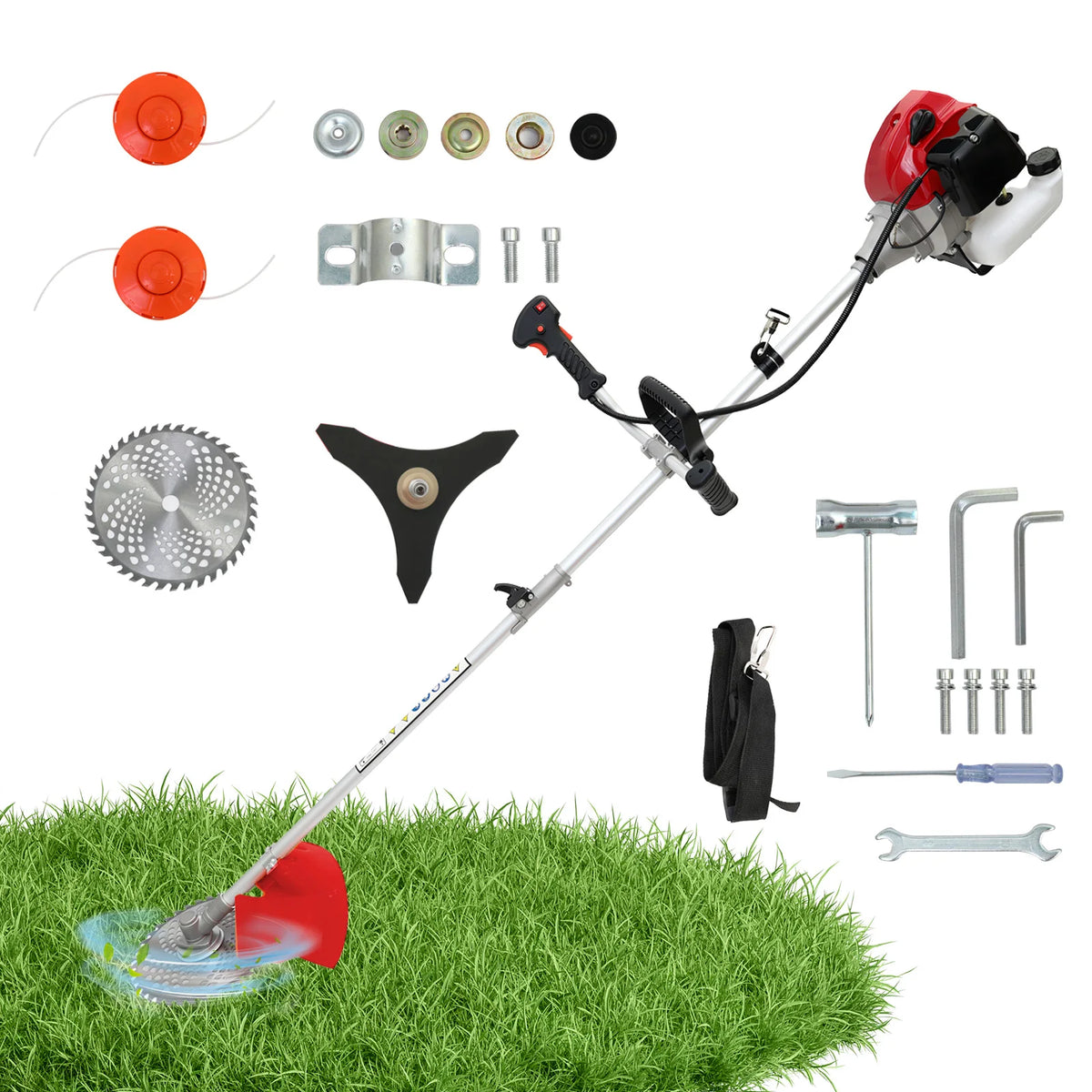 52cc Gasoline Lawn Mower 2-Stroke 4-in-1 Adjustable Grass Cutting Straight Shaft Gas Power Weed Eater with 4 Trimmer Heads
