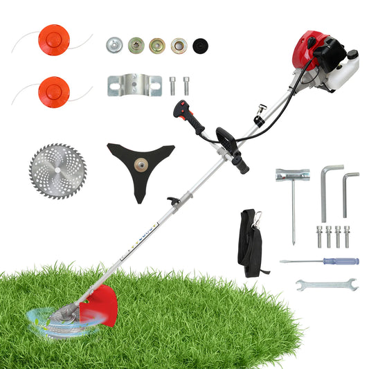 52cc Gasoline Lawn Mower 2-Stroke 4-in-1 Adjustable Grass Cutting Straight Shaft Gas Power Weed Eater with 4 Trimmer Heads