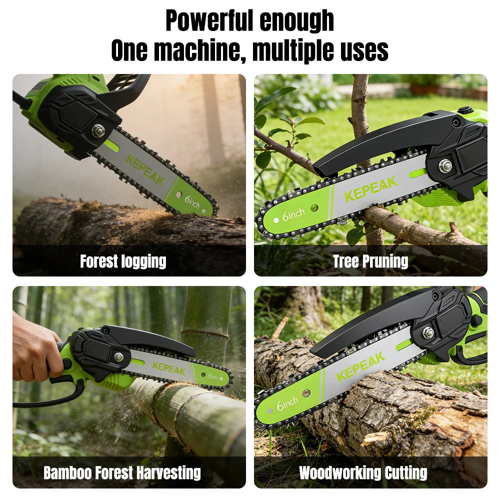 Portable 6 Inch Mini Electric Chainsaw 21V Wireless Battery Powered Handheld Pruning Saw High Hardness Quenched Chain For Yard Tree Trunk Bamboo Cutting