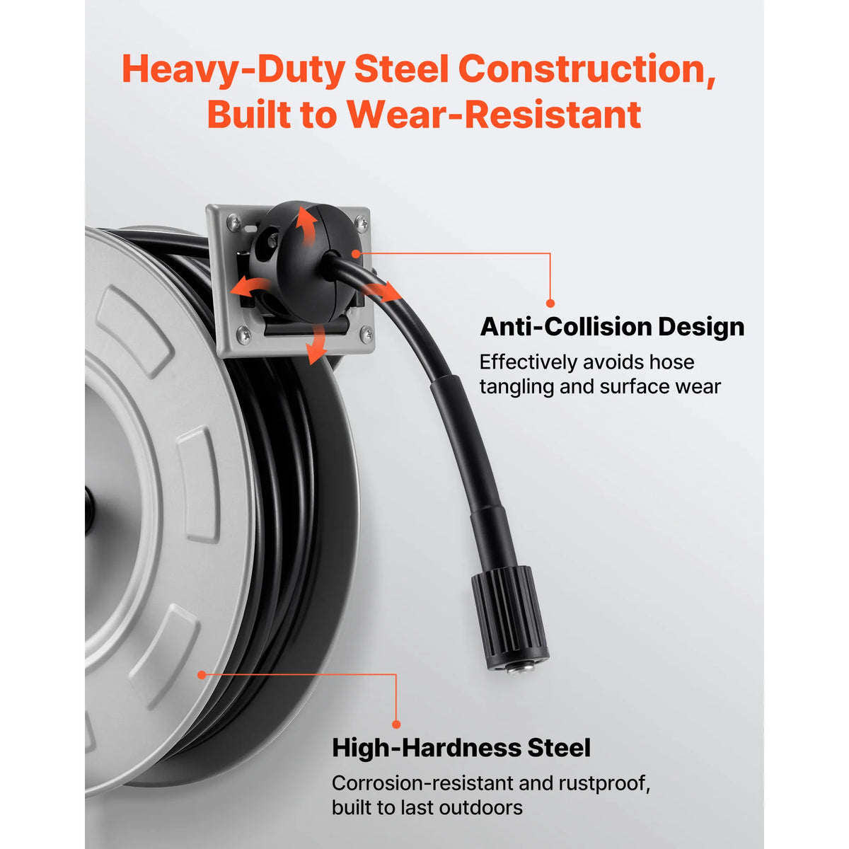 VEVOR Pressure Washer Hose Reel Retractable Power Heavy-Duty Steel Washer Hose Reel 3200PSI Max for Car Washing Garden