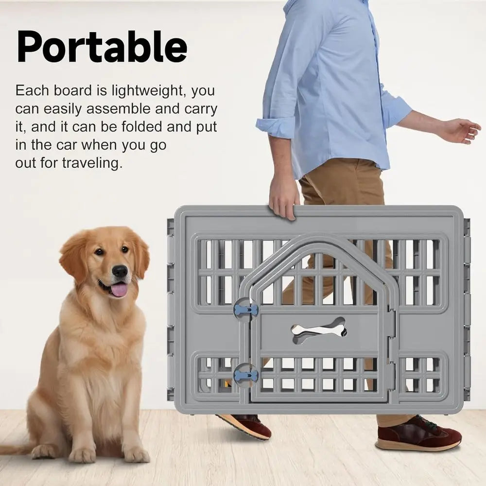 Dog Pet Playpen Gate or Dogs Cats Sae Secure Indoor Outdoor Pet ence with Gate Easy to Clean Keep Pets Secure (Gray, 67.24 * 67.