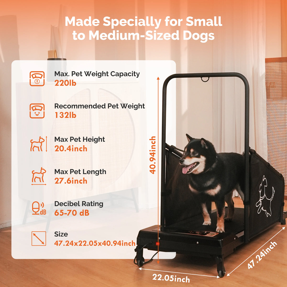 Dog Treadmill for Medium Dogs, Indoor Walking & Running Machine for Pet Exercise, Quiet Motor with Safety Rails, Fit & Healthy Workout for Dogs