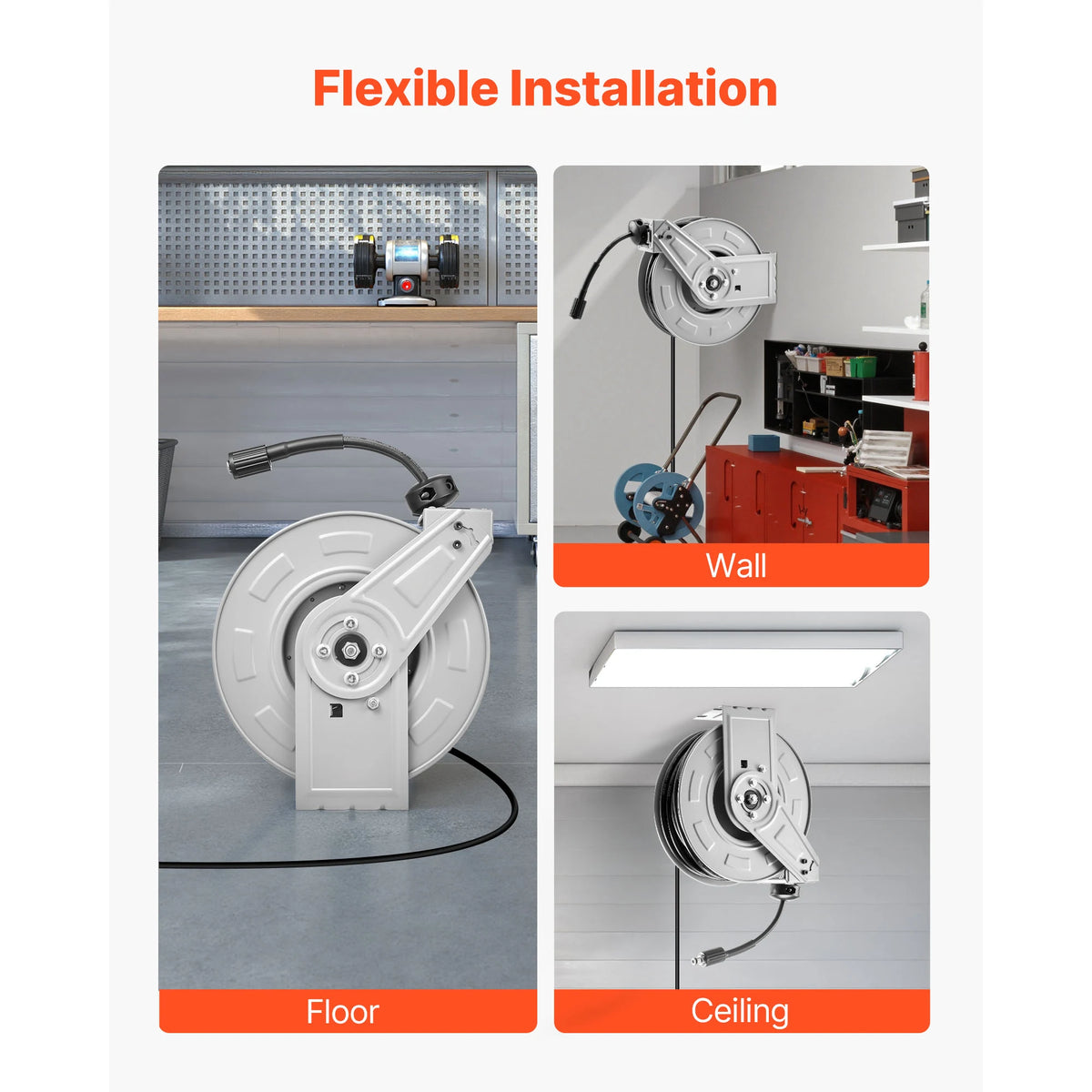 VEVOR Pressure Washer Hose Reel Retractable Power Heavy-Duty Steel Washer Hose Reel 3200PSI Max for Car Washing Garden