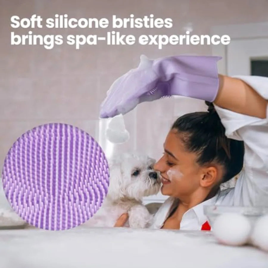 Pet Grooming Gloves 1 Pair: Soft and Gentle Silicone Dog Washing Gloves - Bathing Scrubber Brush Mitt Grooming Shedding Fur Rem