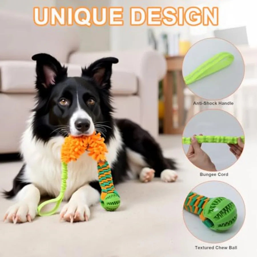 Dog Tug Toy - Interactive Dog Rope Toys, Stretchy Bungee Handle, Strong Squeak Rope Toy for Large Dogs, Puppies, Middle Dogs Or