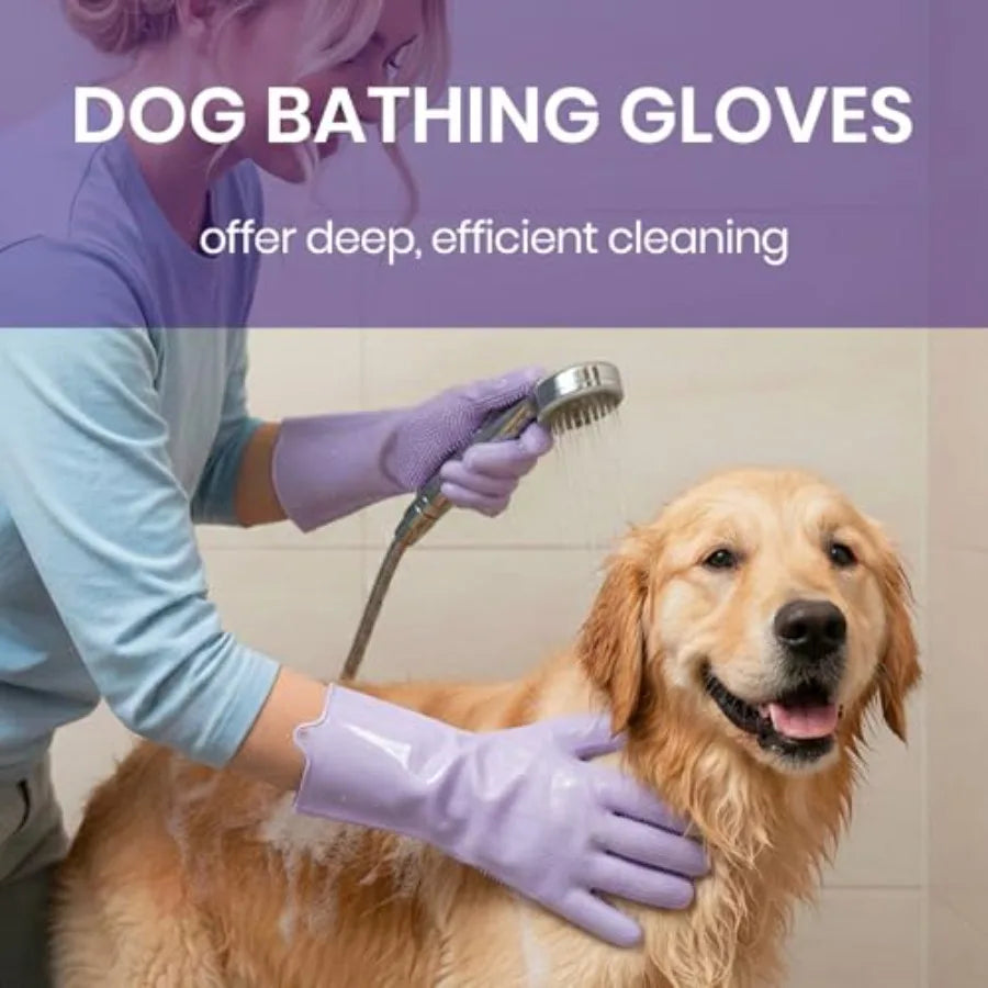 Pet Grooming Gloves 1 Pair: Soft and Gentle Silicone Dog Washing Gloves - Bathing Scrubber Brush Mitt Grooming Shedding Fur Rem