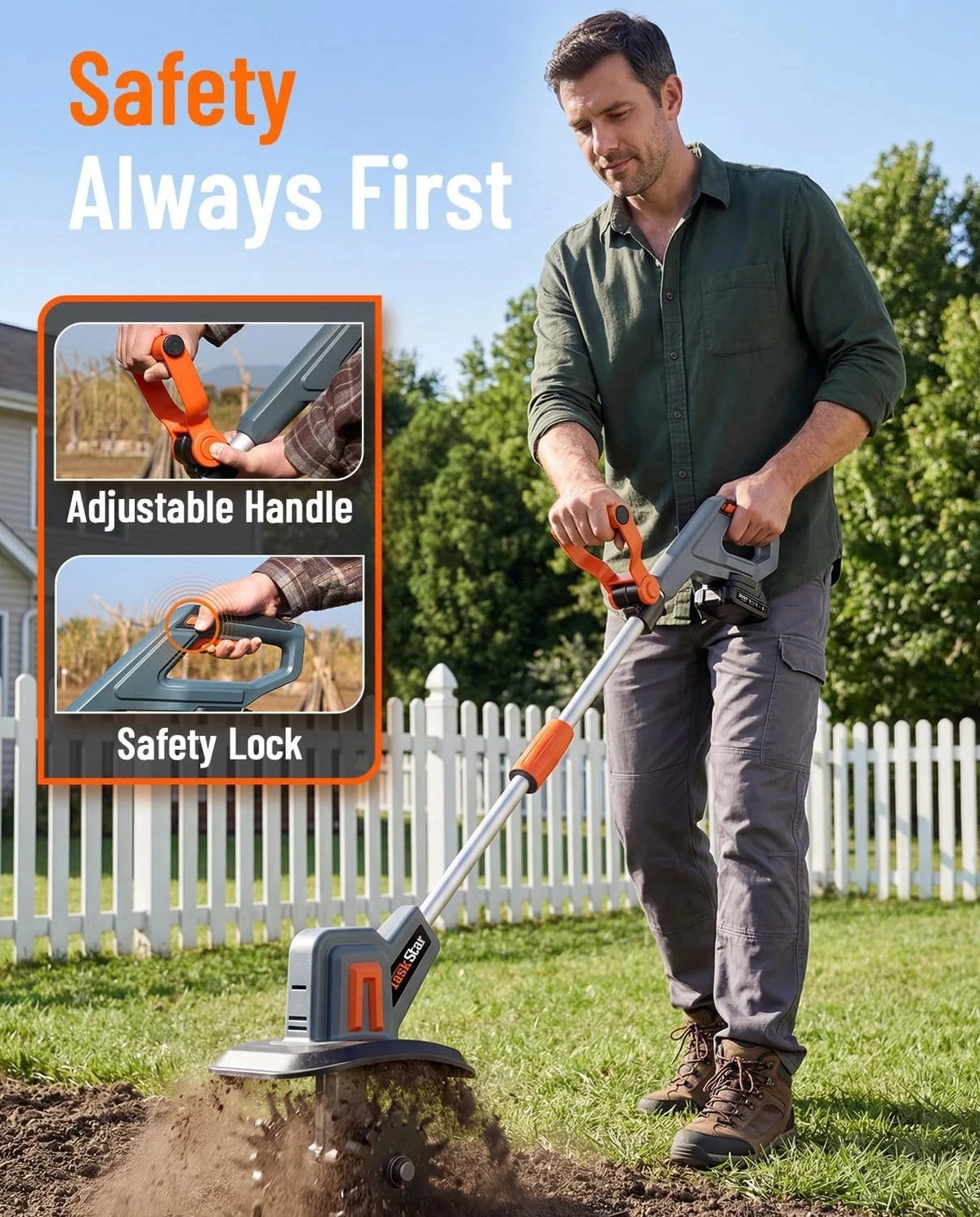 TaskStar Electric Tiller Cordless Cultivator 2*2000mAh Battery Powerd Handheld Rototiller Garden Grass Trimmer Soil Turning Tool for Makita 18V Battery Pin