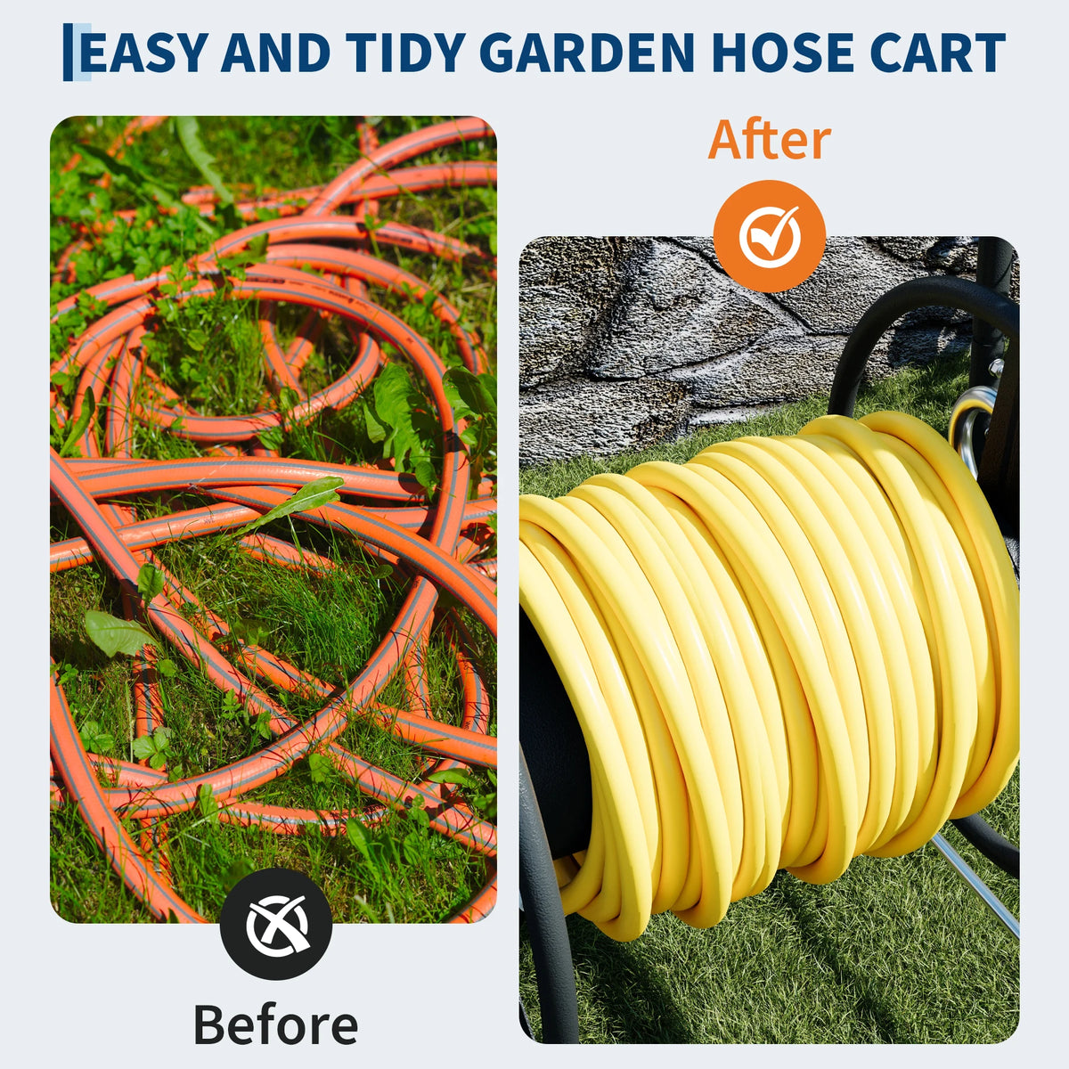Upgrade Hose Reel Cart Garden Hose Cart 4 Wheels  300FT Capacity with Buckle 1.8m 20mm Hose Outdoor Water Hose Storage Trolley Easy Assembly – For Lawn, Yard, Patio, Car Washing