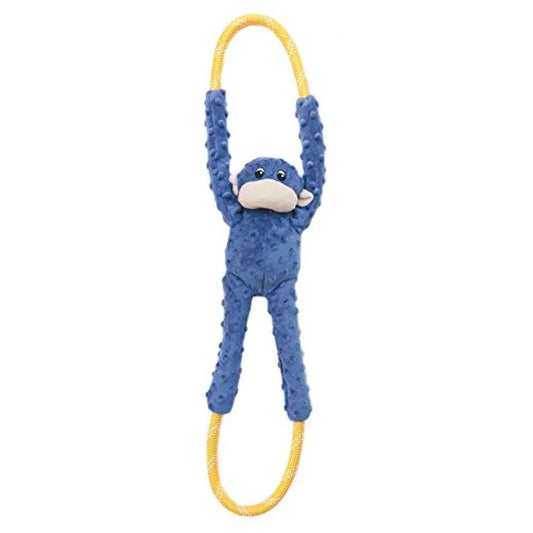 RopeTugz Durable Dog Pull Rope Toy - Blue Monkey Interactive Tug of War for Large, Medium and Small Dog, Squeaky Pet Product to